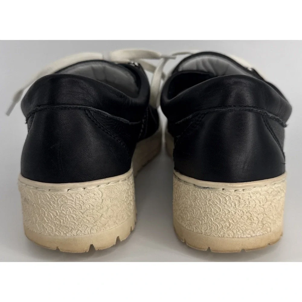 Mephisto Original Boat Shoe Women's 10.5 Black Leather Cream Lug Sole Portugal